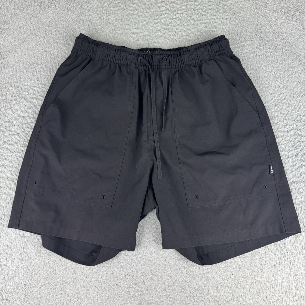 Poler Hybrid Shorts Mens M Navy Black Elastic Drawstring Outdoor Hiking 6 Inseam